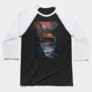 Vintage Travel Camper on Bridge Baseball T-Shirt